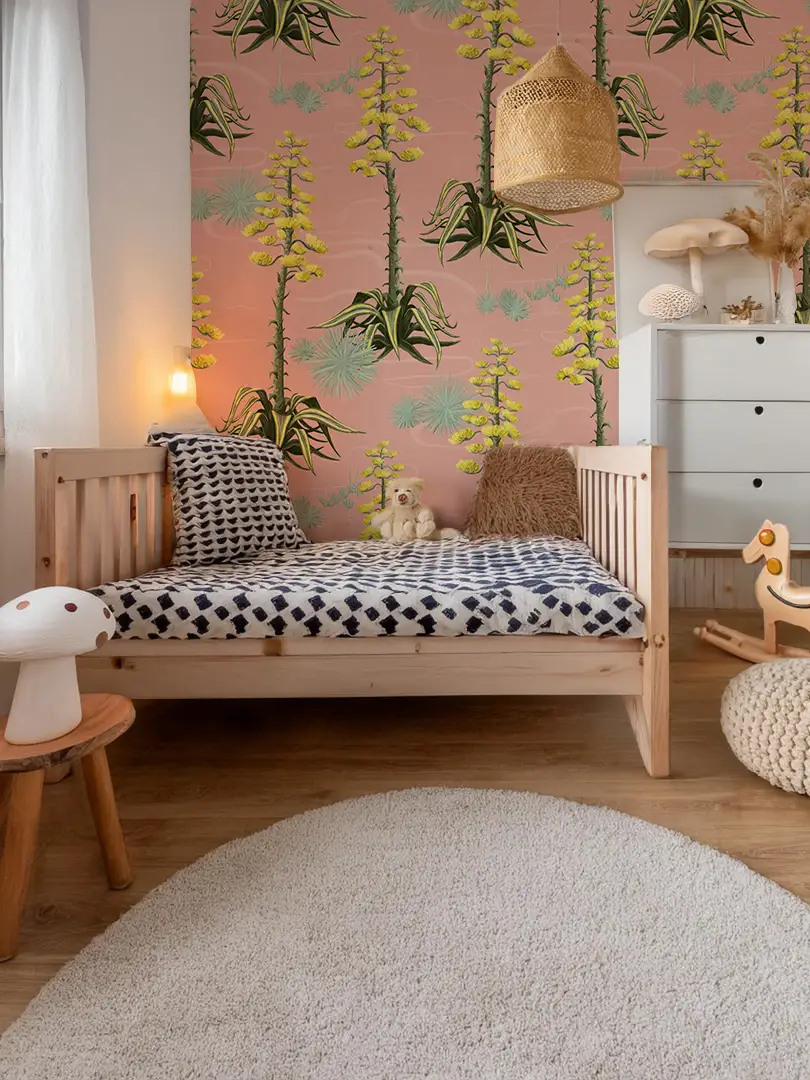 Wallpaper Agave Valley Pink Botanical Desert by Samantha Santana Creative with agave stalks on Tampa Home & Garden Store