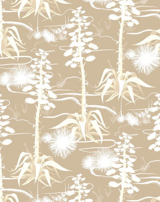 Agave Valley Wallpaper tan and white botanical pattern by Samantha Santana Creative on Tampa Home & Garden Store