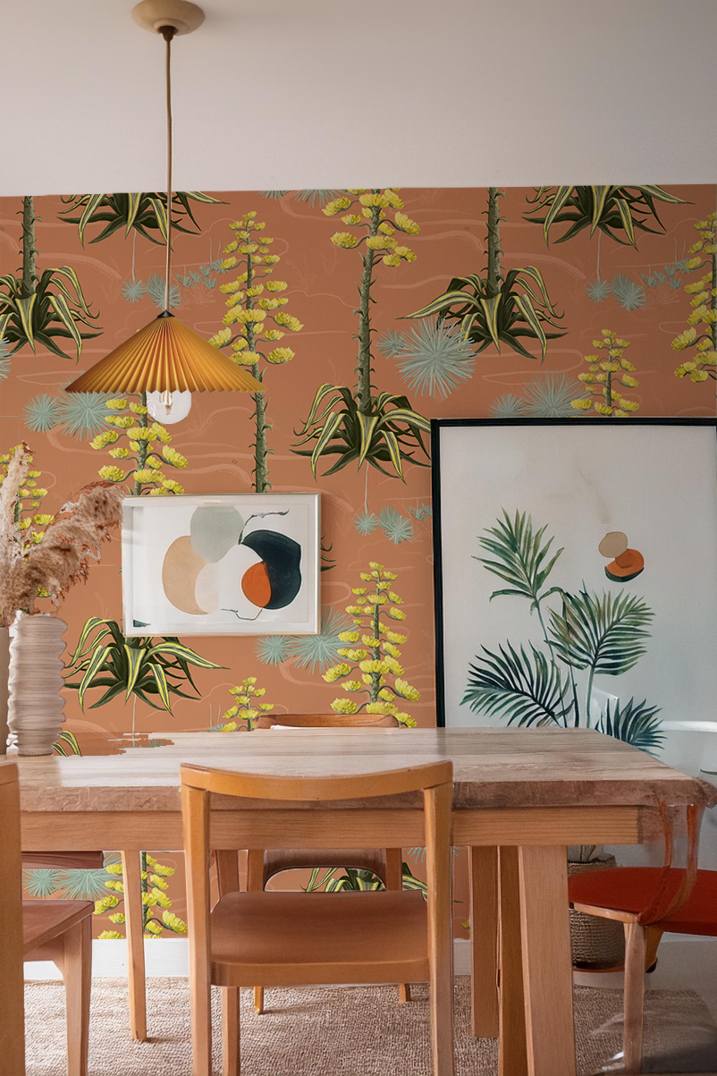 Agave Valley Wallpaper, terra cotta - Tampa Home & Garden Store