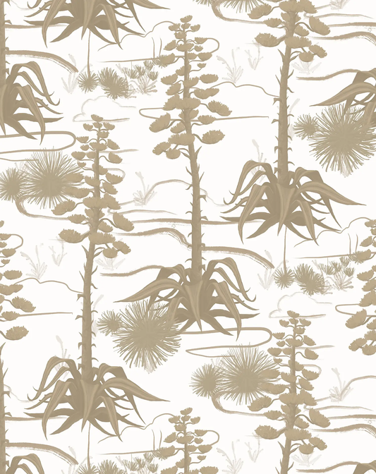 Agave Valley Wallpaper white and tan with plants tall stalks by Samantha Santana Creative on Tampa Home & Garden Store