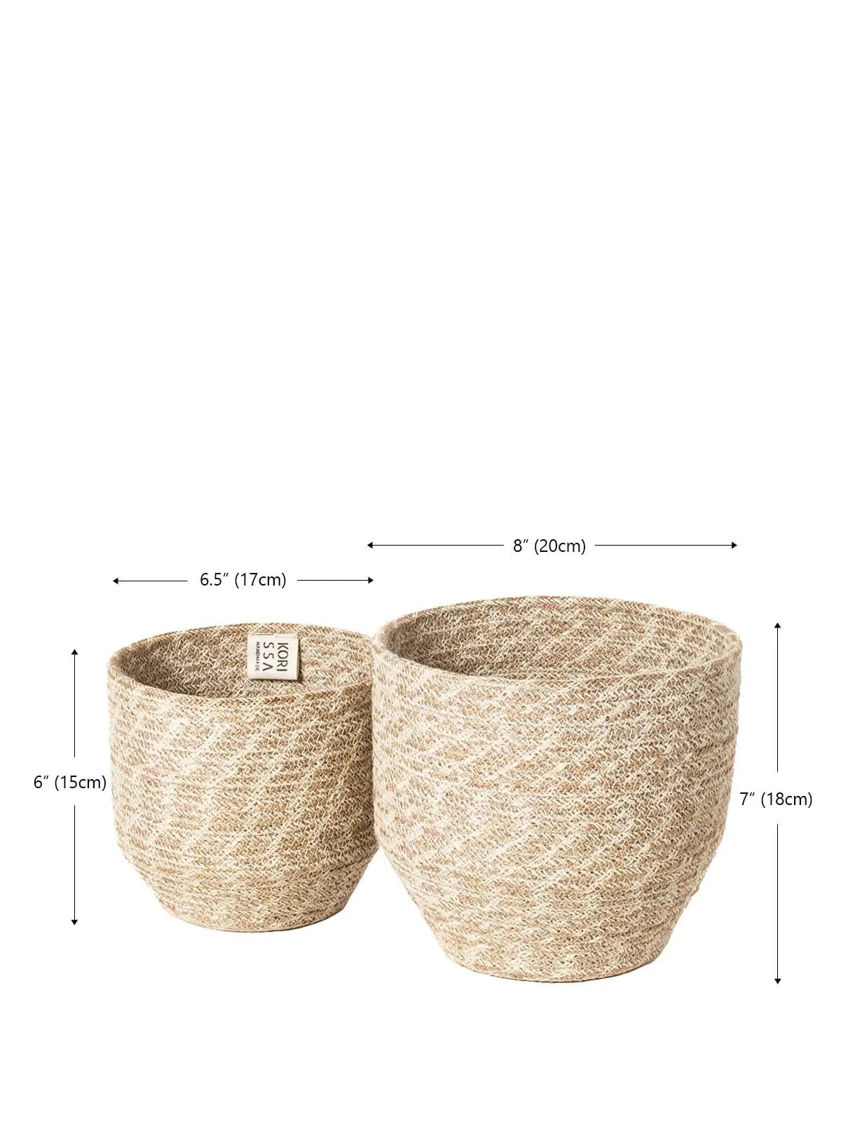 Agora Bin Handwoven Jute Yarn Storage Baskets, natural beige pair by KORISSA on Tampa Home & Garden Store