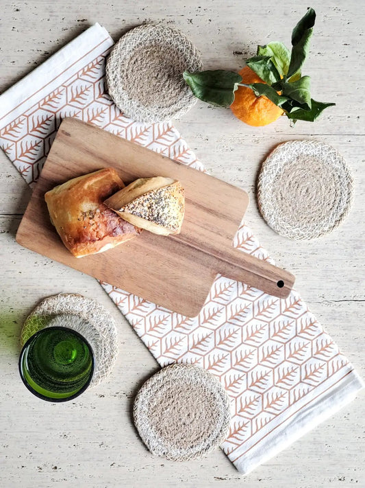 KORISSA Agora Handcrafted Jute Drink Coaster Set of 4, natural round woven coasters on Tampa Home & Garden Store