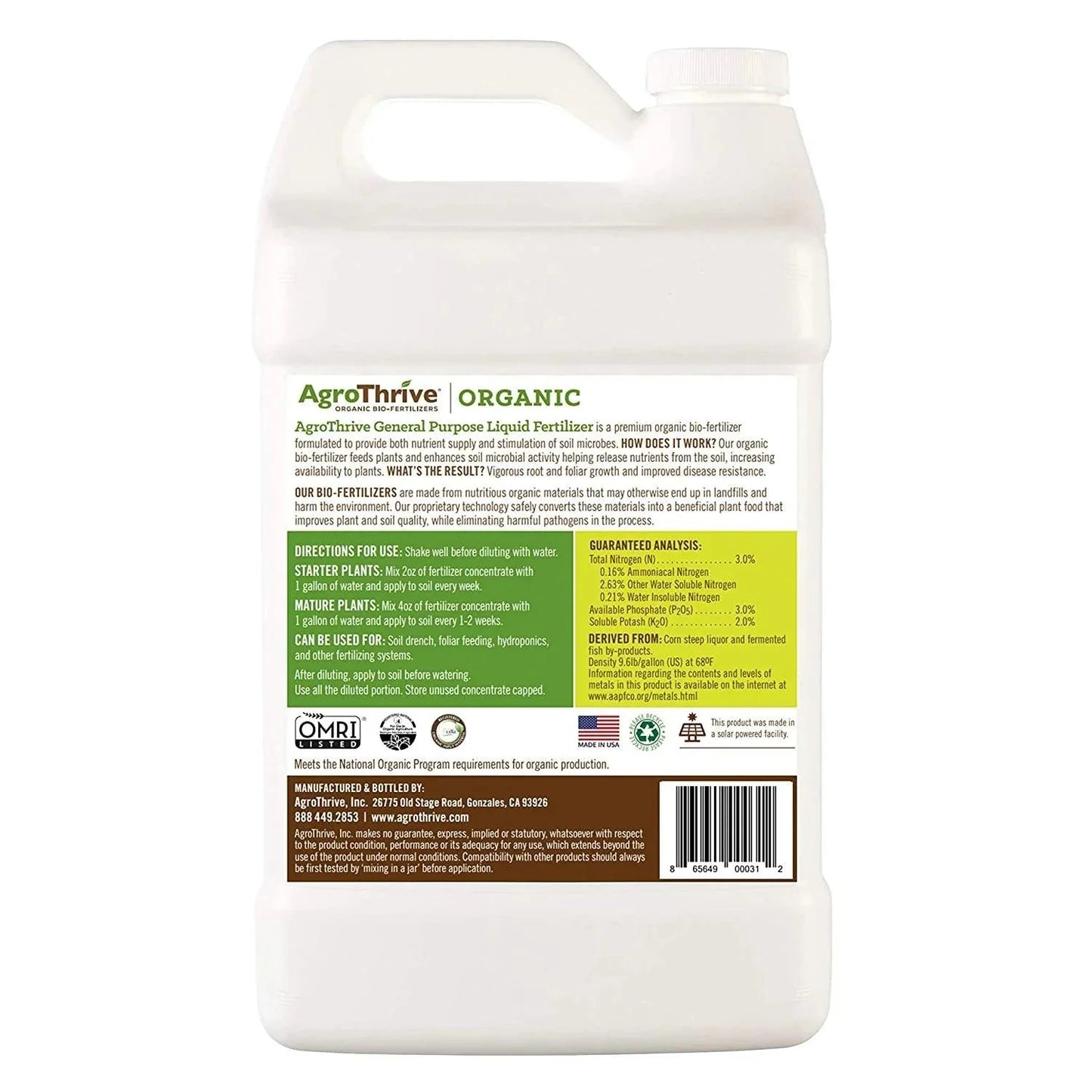 Fertilizante orgánico de uso general AgroThrive (1 galón)