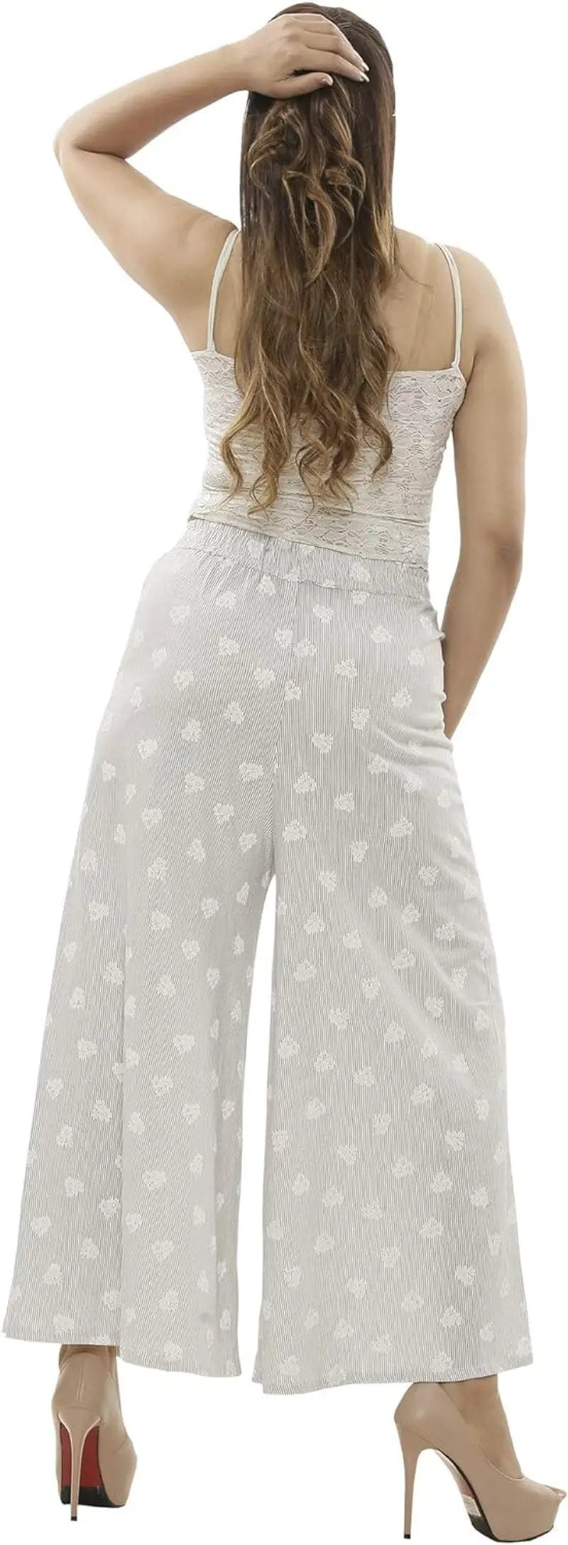 Ahikah Organic Cotton Palazzo Pants white, wide-leg with small dot pattern on Tampa Home & Garden Store