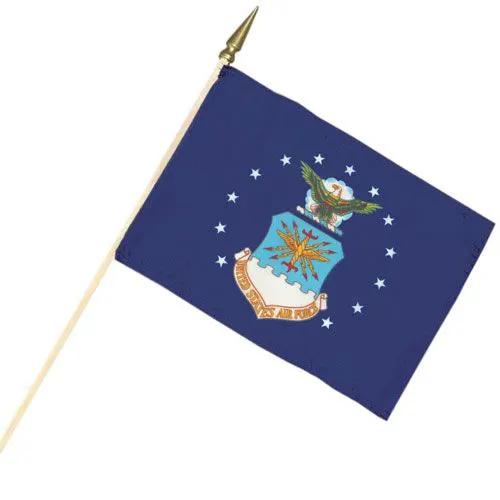 Air Force Cemetery Flag 12x18 with Wood Staff blue field featuring Air Force crest Flagman of America on Tampa Home & Garden Store
