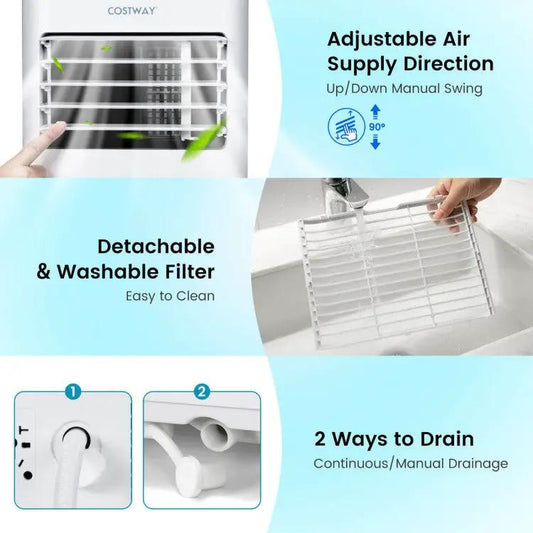 8000 BTU Portable AC with Timer by Costway; detachable filter and drainage options on Tampa Home & Garden Store