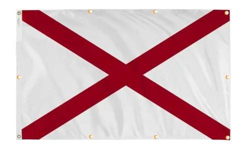 Alabama flag with red X saltire on white, grommets for wall hanging, Flagman of America on Tampa Home & Garden Store