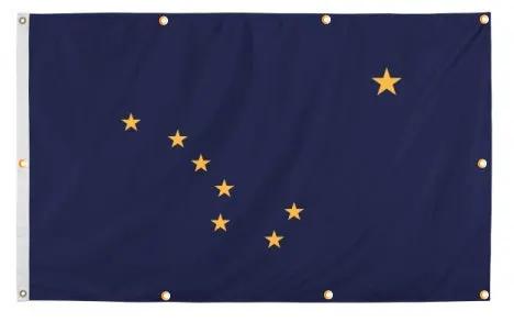 Alaska flag with grommets for wall hanging by Flagman of America, blue field with gold stars and North Star on Tampa Home & Garden Store