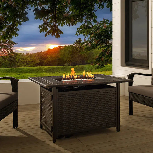 Albany 44" Rectangular Woven Aluminum Convertible Gas Fire Pit Table - Tampa Home & Garden Store