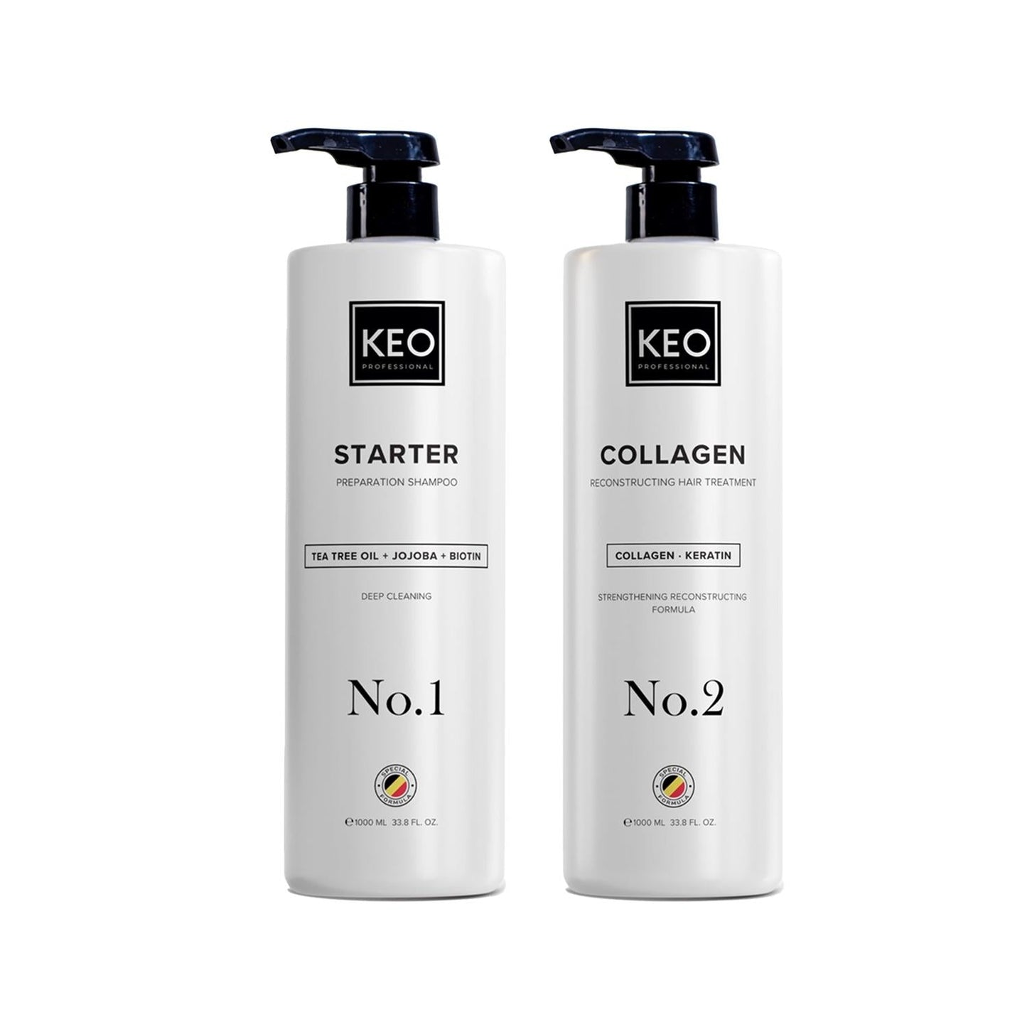 Keo Professional hair care set with pump bottles No.1 Deep Cleaning and No.2 Collagen Treatment on Tampa Home & Garden Store
