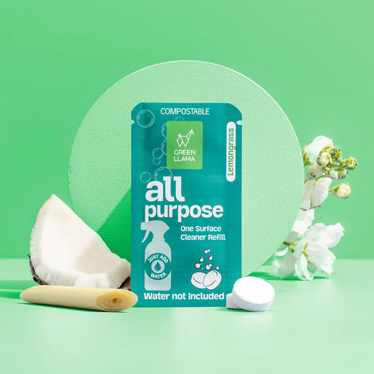All-Purpose cleaner refill pouch Green Llama Lemongrass teal packaging compostable 1 count on Tampa Home & Garden Store