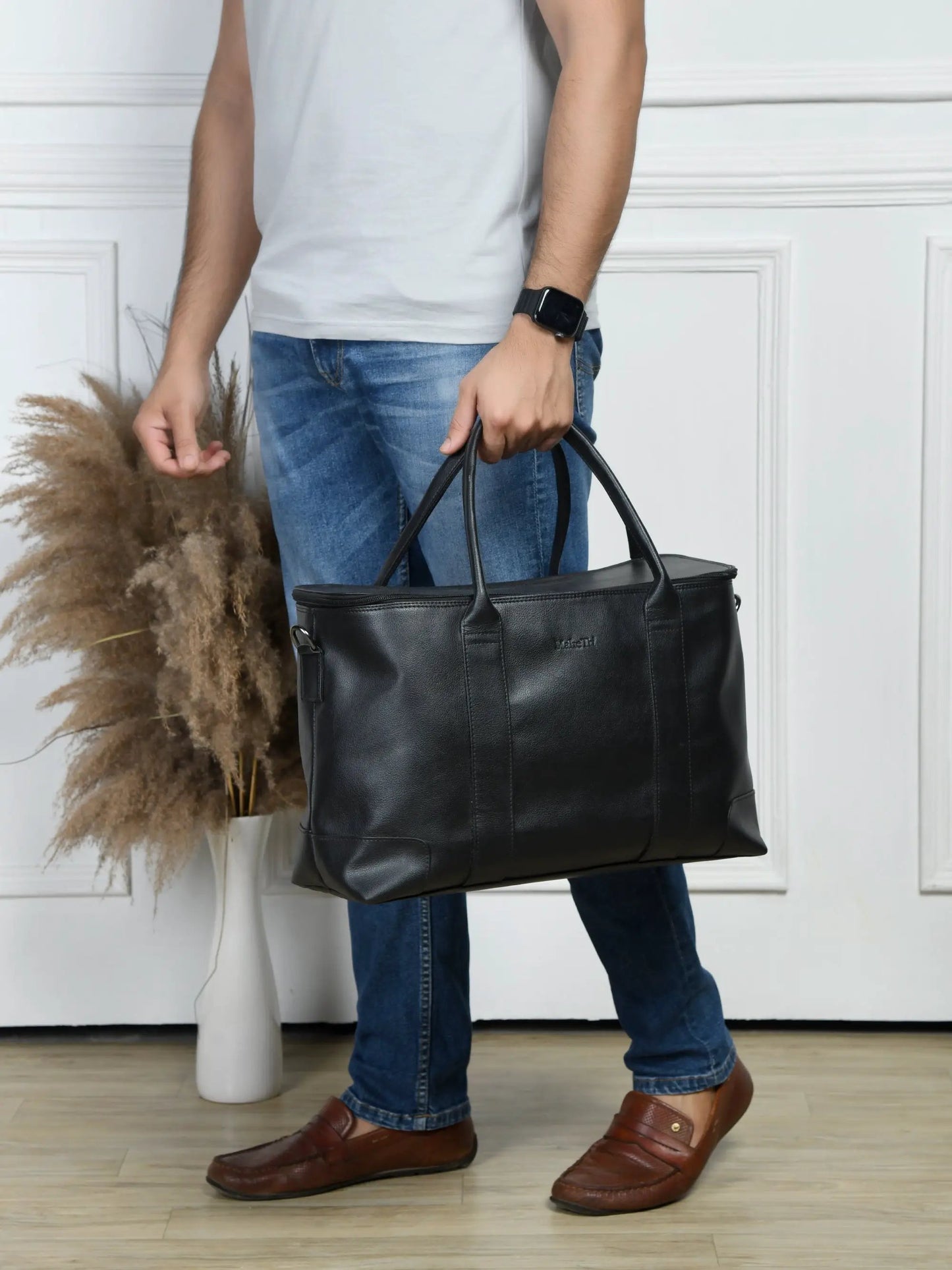 All Rounder Convertible Duffle Bag black vegan leather with top handles Classy Leather Bags on Tampa Home & Garden Store