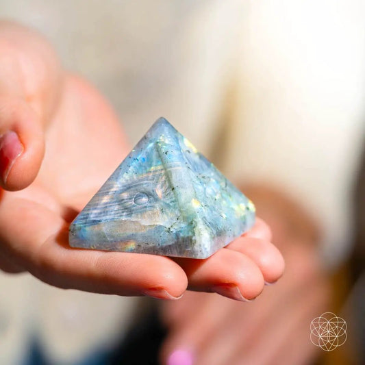 All Seeing Eye Pyramid of Ancient Wisdom crystal heart in blue-green stone, handheld decor on Tampa Home & Garden Store