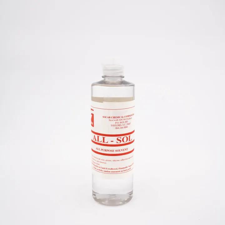 All-Sol multi-purpose solvent bottle for tar and grease, clear bottle with red label, Socar Chemical on Tampa Home & Garden Store