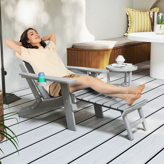 All Weather HIPS Patio Adirondack Lounge Chair by DirectDeals gray with cup holder on a wooden deck on Tampa Home & Garden Store
