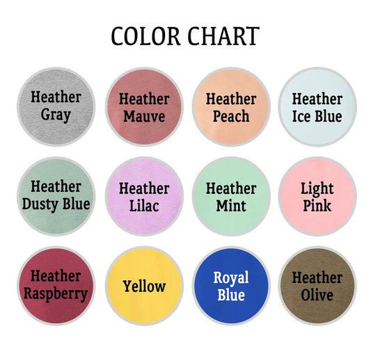 All You Need Is Love and a Dog Shirt T-shirt color chart with 12 swatches in heathers and bright colors on Tampa Home & Garden Store