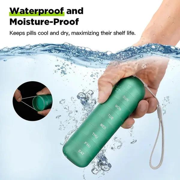 Waterproof Aluminum Pill Organizer 7-Day Case in green with lanyard Moktan Sabai on Tampa Home & Garden Store