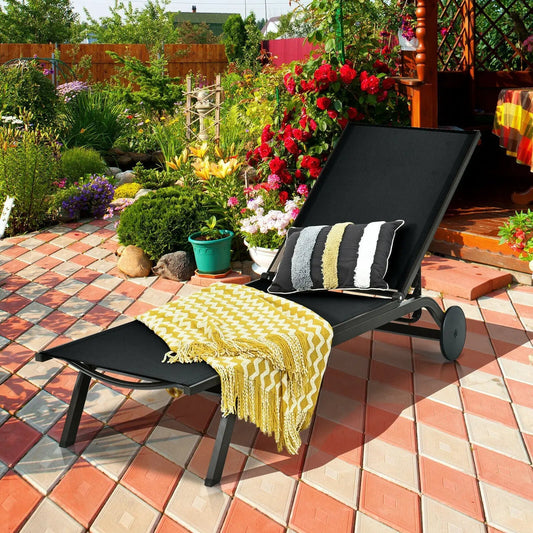 Aluminum Fabric Outdoor Patio Lounge Chair with Adjustable Reclining -Black - Tampa Home & Garden Store