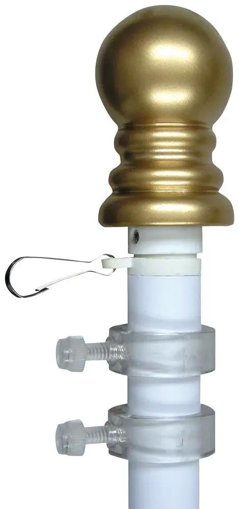 Aluminum rotating flagpole with gold ball finial and white clamps for clear flag display on Tampa Home & Garden Store