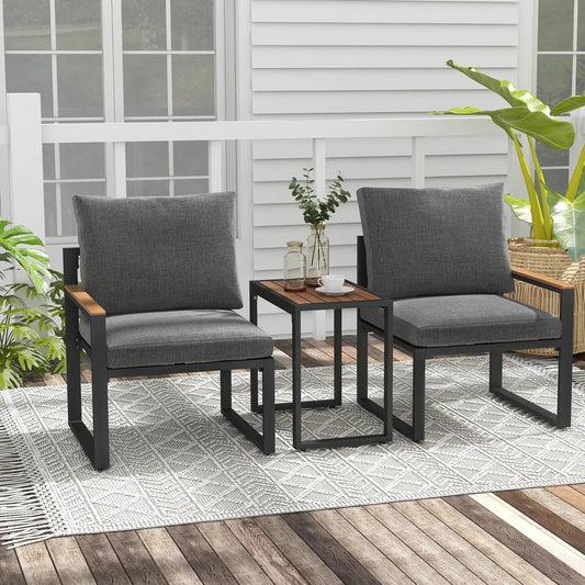 3 Pieces Aluminum Frame Weatherproof Outdoor Conversation Set with Soft Cushions-Gray - Tampa Home & Garden Store