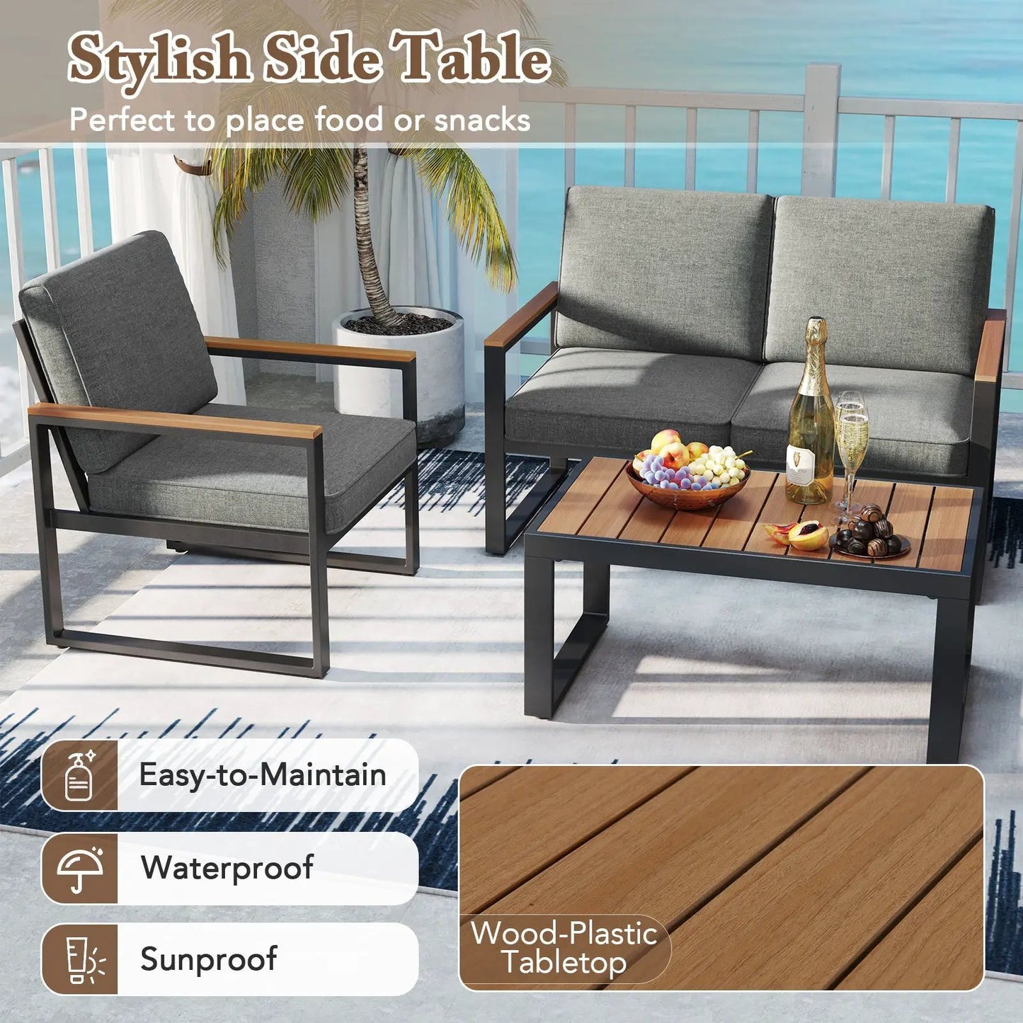 Gray 4-piece patio aluminum set with armrests DirectDeals on Tampa Home & Garden Store