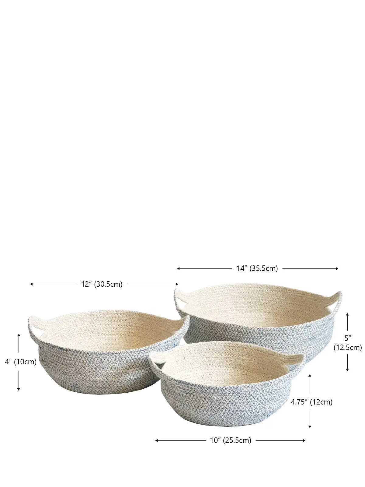 Amari Blue Handwoven Jute Fruit Bowl 4-pack with natural interior and blue weave by KORISSA on Tampa Home & Garden Store
