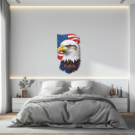 American Eagle UV Print Modern Metal Wall Art by Enova Art with patriotic flag backdrop on Tampa Home & Garden Store