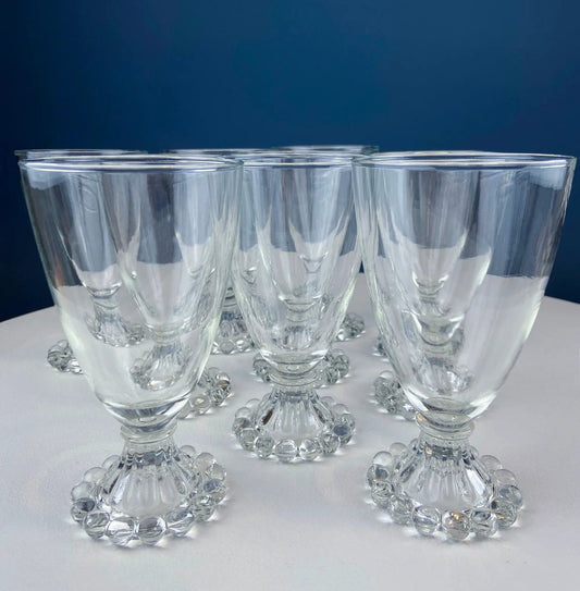 Anchor Hocking Beaded Base Goblets, clear glass with faceted stems and beaded bases, set of six on Tampa Home & Garden Store