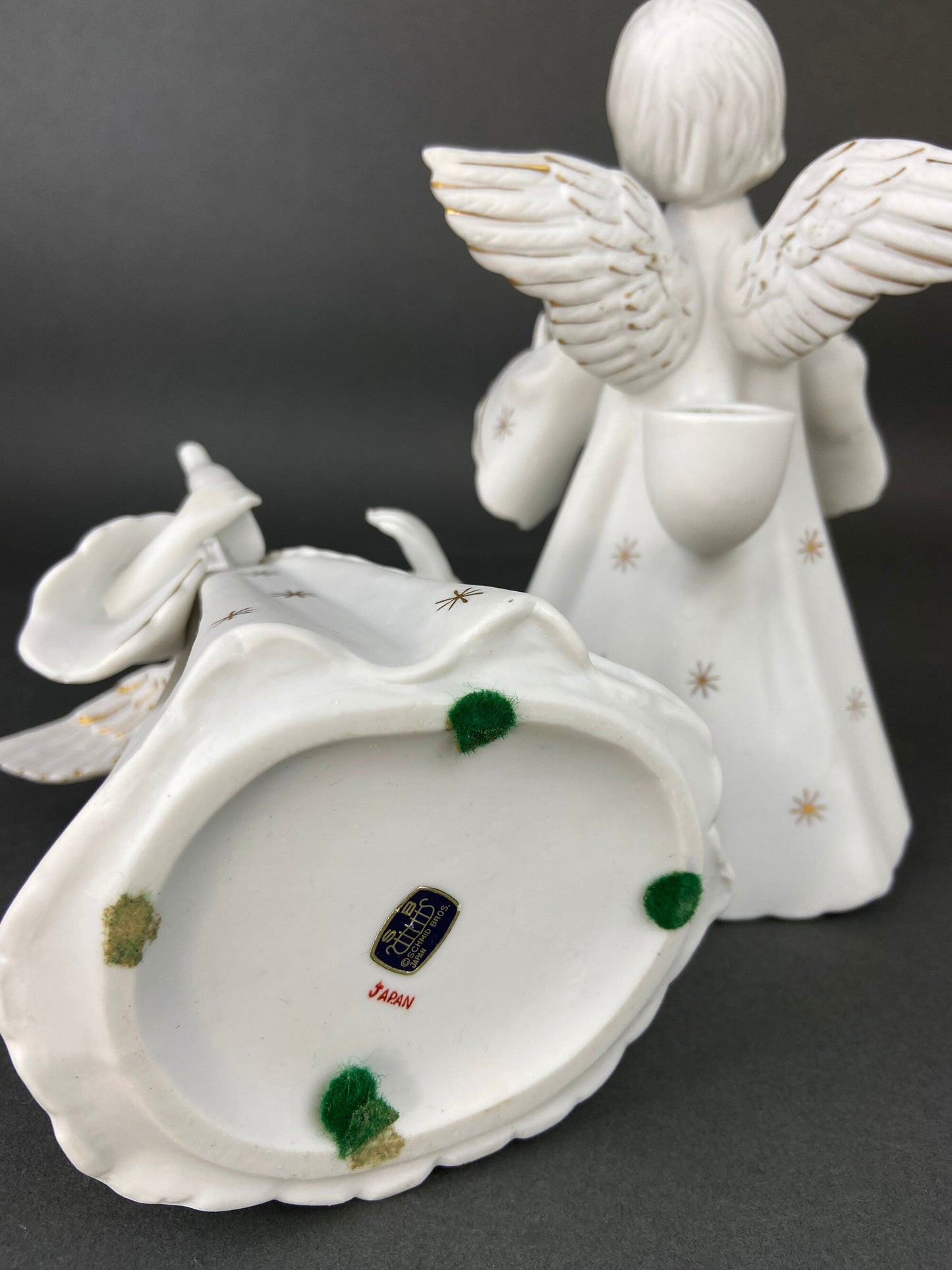 Angel Candle Stick Holders by Schmid Brothers. Set of Two Porcelain Angels Playing Harp. Made in Japan. - Tampa Home & Garden Store