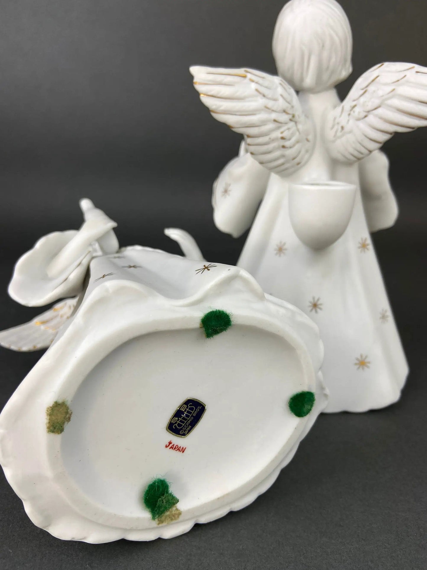 Porcelain angel candle holders set of two, white with gold accents Made in Japan on Tampa Home & Garden Store