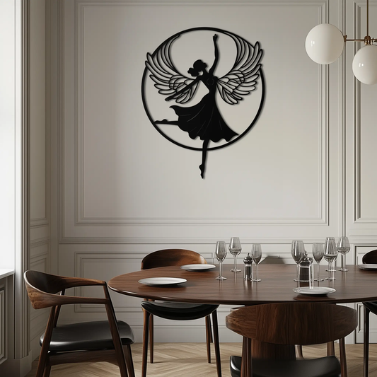 Angel Dancer Metal Wall Art Silhouette black metal, circular frame by Enova Art on Tampa Home & Garden Store