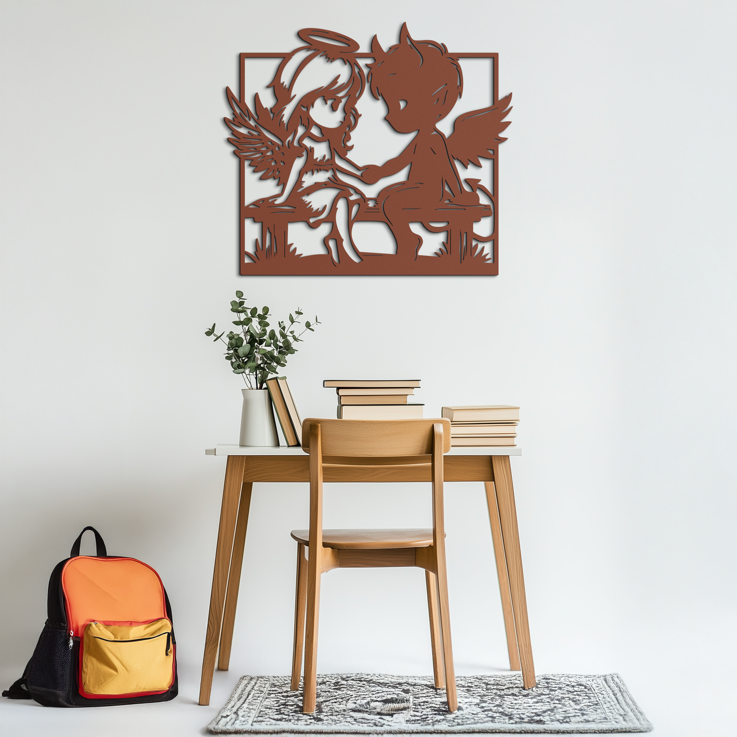Angel and Devil Holding Hands Metal Wall Art – Whimsical Love Contrast Silhouette- KAF591 - Tampa Home & Garden Store