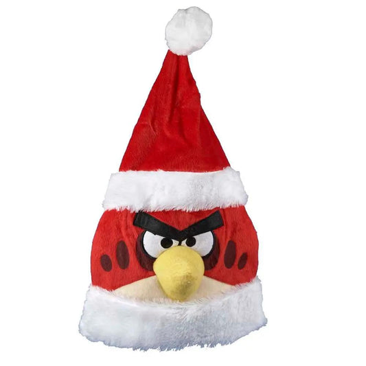 Angry Birds Red Bird Santa Hat Plush, red plush bird with white fur trim Santa hat and yellow beak on Tampa Home & Garden Store