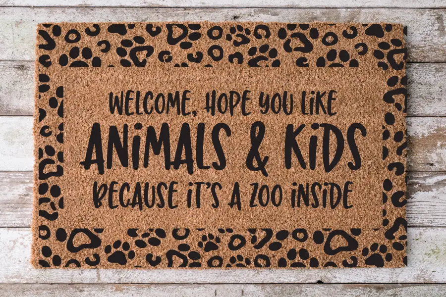 Animal print door mat with leopard border and cork texture DecoExchange on Tampa Home & Garden Store
