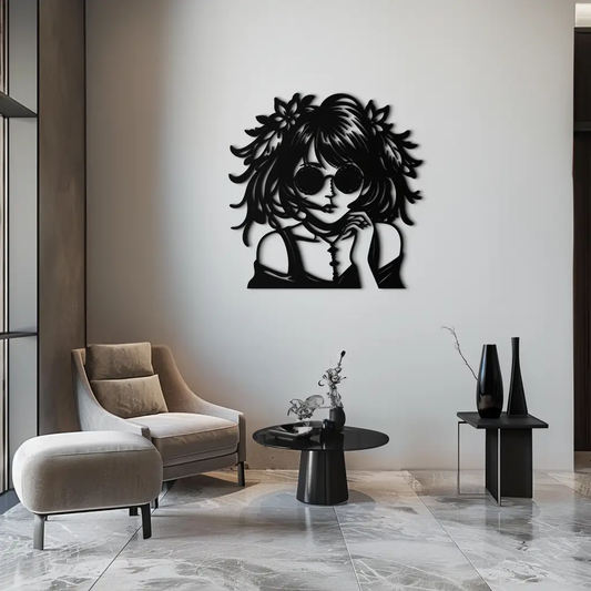 Anime Girl Silhouette Metal Wall Art – Black Steel Artistic Modern Home Decor- KAF490 - Tampa Home & Garden Store