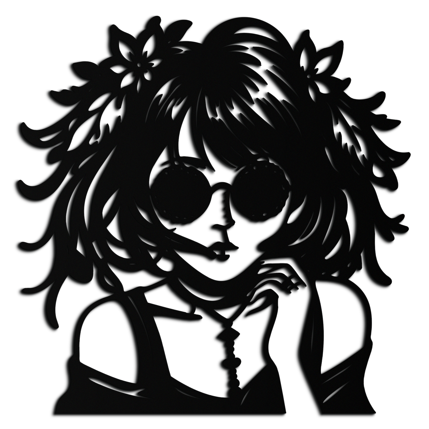 Anime Girl Silhouette Metal Wall Art – Black Steel Artistic Modern Home Decor- KAF490 - Tampa Home & Garden Store