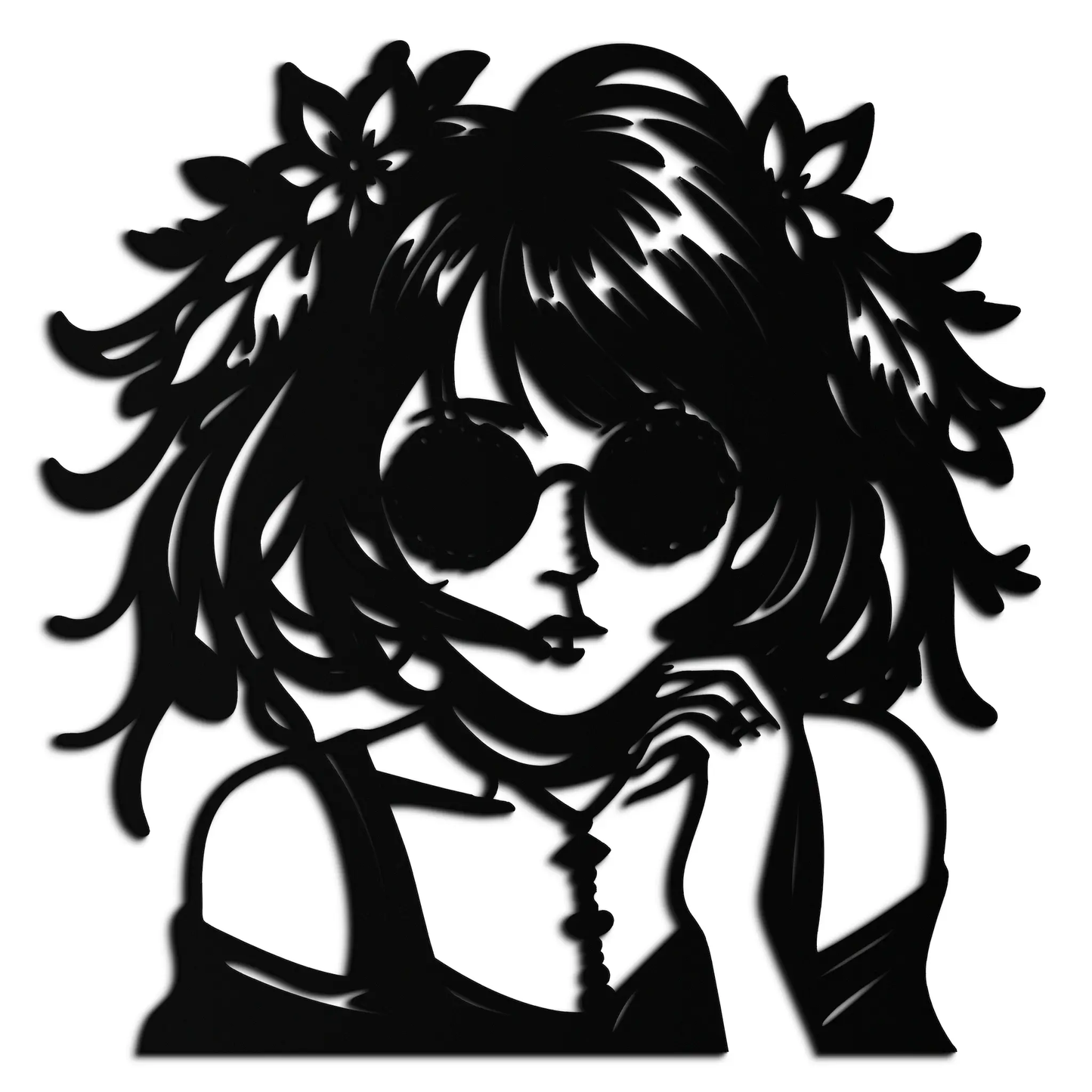 Anime Girl Silhouette Metal Wall Art Black Steel contemporary decor piece on Tampa Home & Garden Store