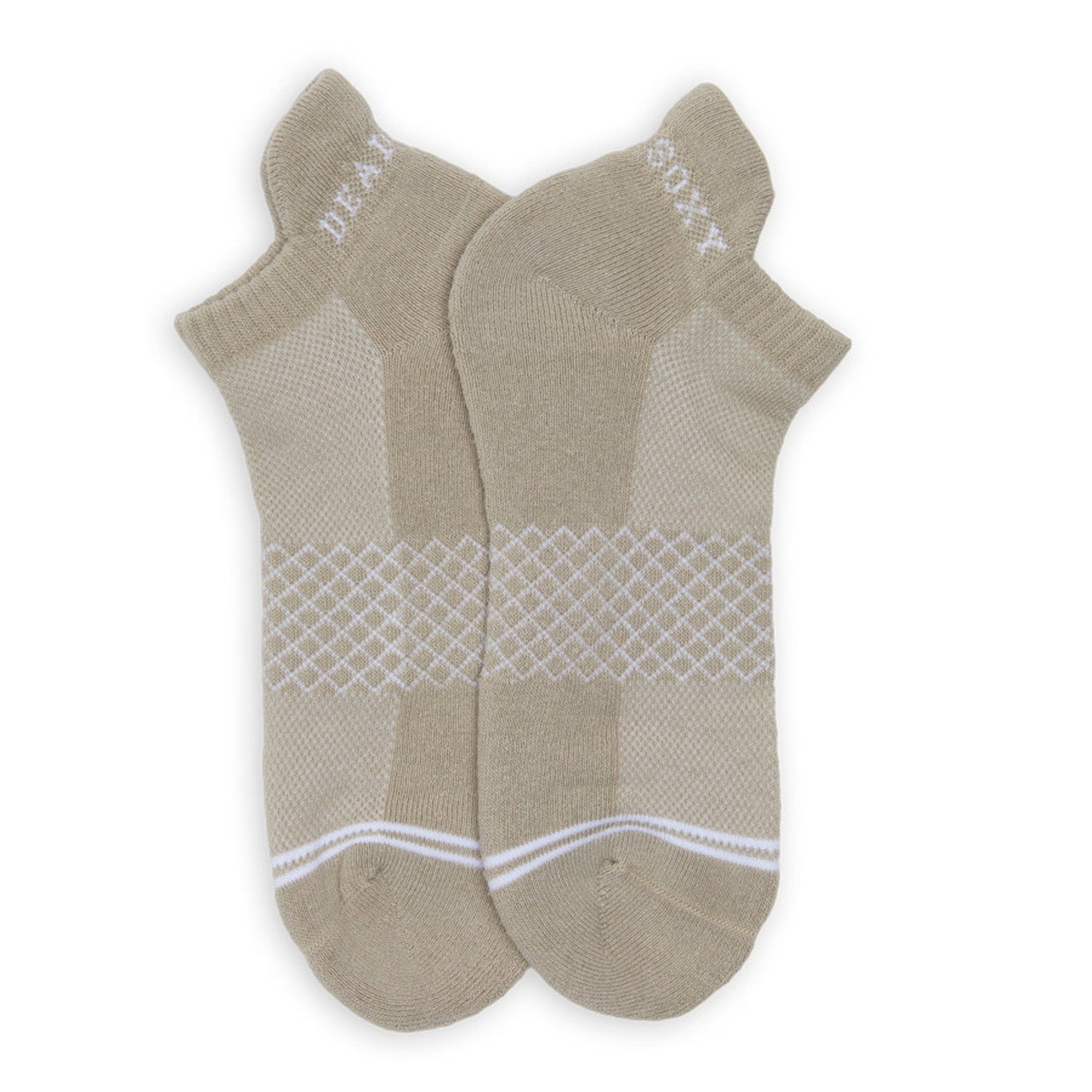 Elements Ankle Socks 2-Pack beige DeadSoxy ankle socks with white diamond lattice pattern on Tampa Home & Garden Store