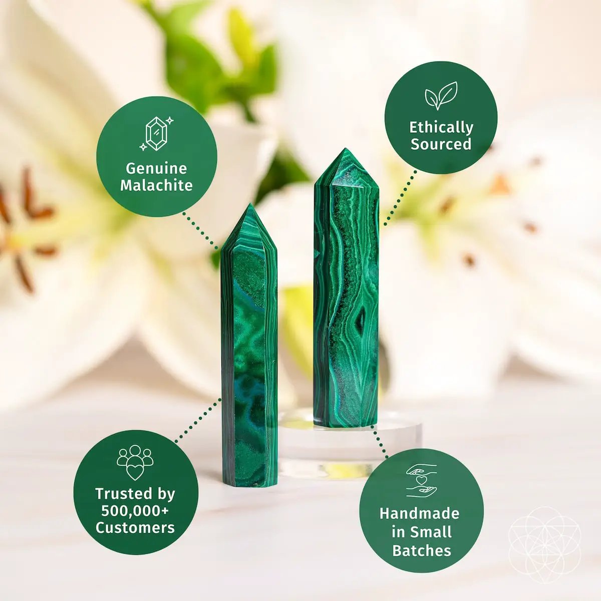 This Changes Everything Malachite Phoenix Point emerald green home decor handmade in batches on Tampa Home & Garden Store