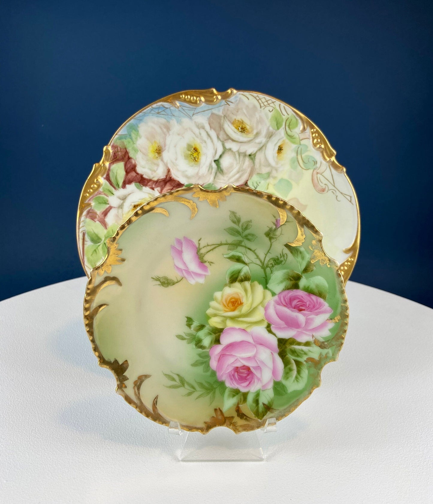 Antique 12" Serving or Decorative Plate. Hand Painted Pink Roses. Dining Room Wall Decor or Collectible Display. Wedding Registry Gift. - Tampa Home & Garden Store