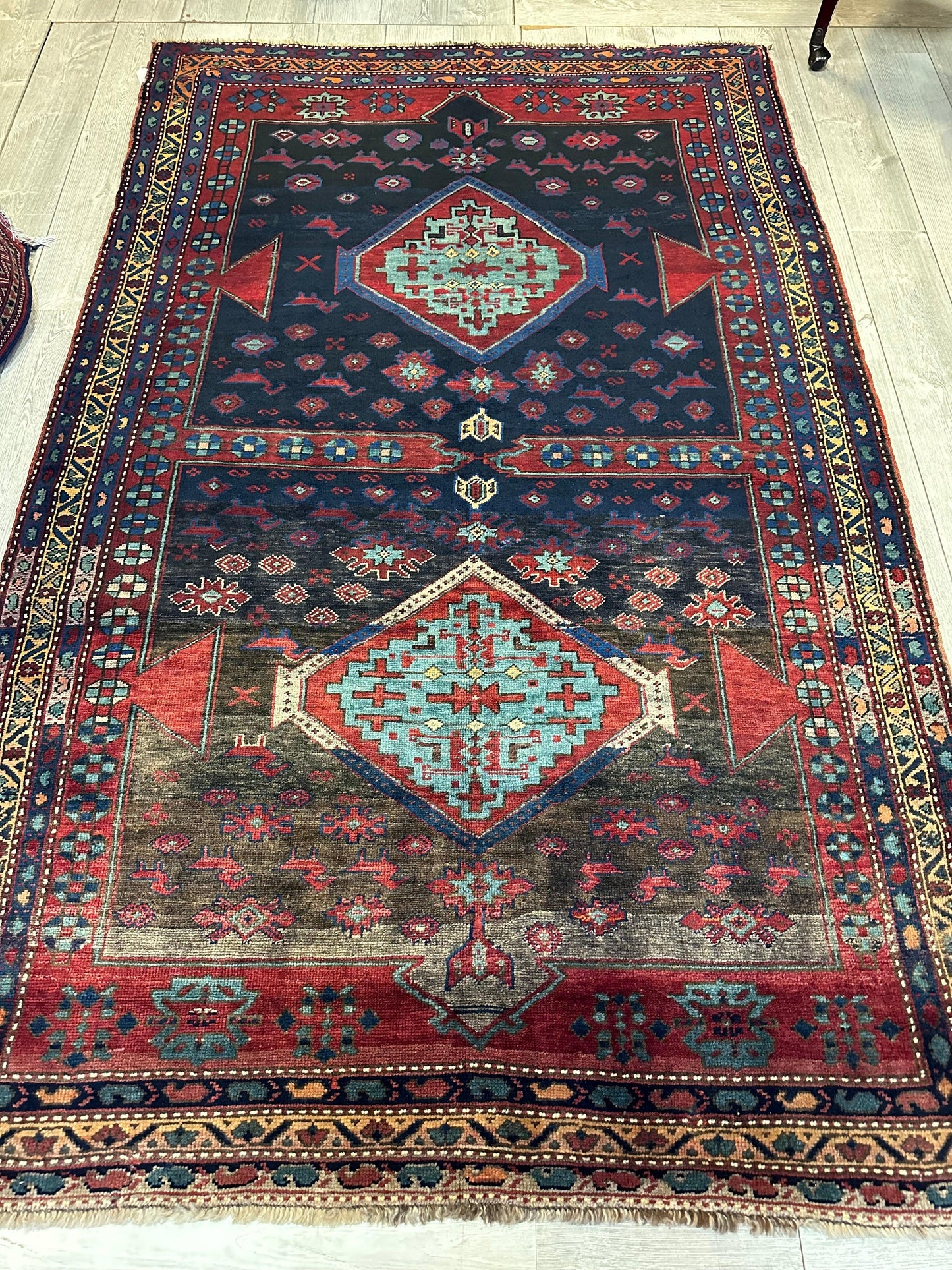 Antique 19th Century Handwoven Kazak Tribal Rug 5’ x 8’ - Tampa Home & Garden Store