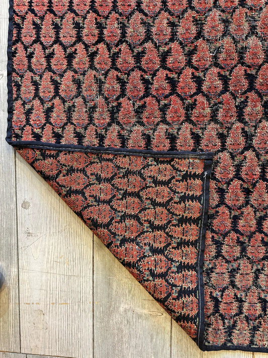 Antique Afshar Kurdish fragment runner rug red and black geometric pattern Rugistan aisle runner on Tampa Home & Garden Store