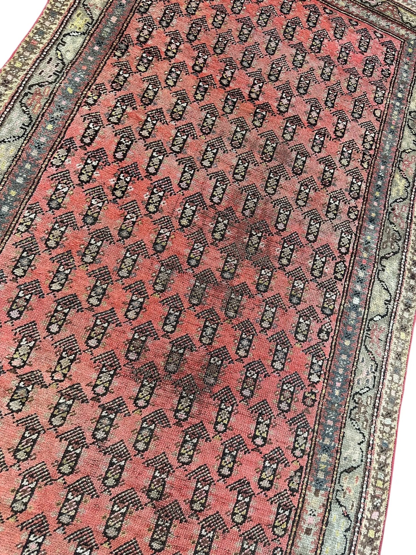 Antique Armenian Karabakh wool runner rug hand-knotted red field with diamonds border Rugistan on Tampa Home & Garden Store
