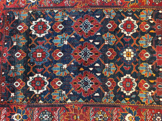Antique Persian Khamseh rug 1920s 46x66 in red navy teal white floral motif Rugistan on Tampa Home & Garden Store