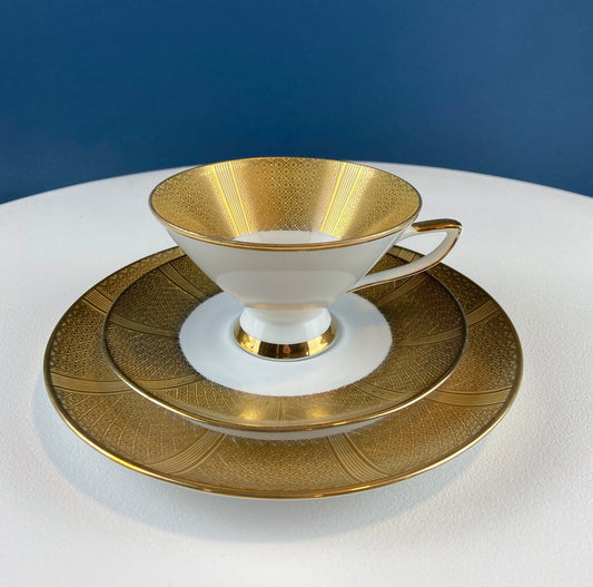 Antique Bavarian Porcelain Tea Set: Gold Geometrical Trio - Tampa Home & Garden Store