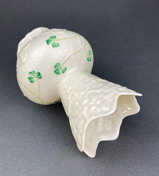 Antique Irish Belleek cream porcelain vase with shamrock motif and scalloped rim on Tampa Home & Garden Store