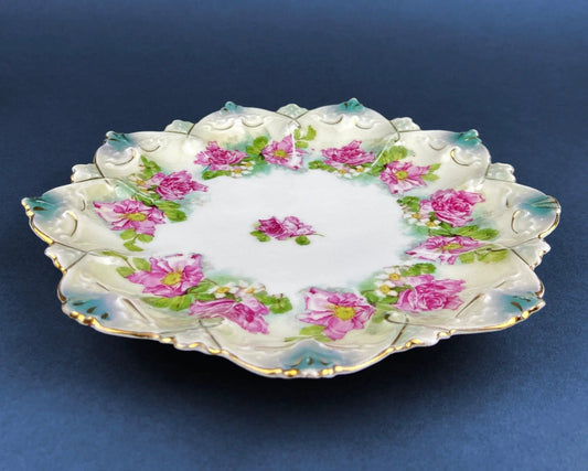 Antique Hand Painted Plate Imperial Vienna white porcelain with pink rose bouquet and gilt edge on Tampa Home & Garden Store