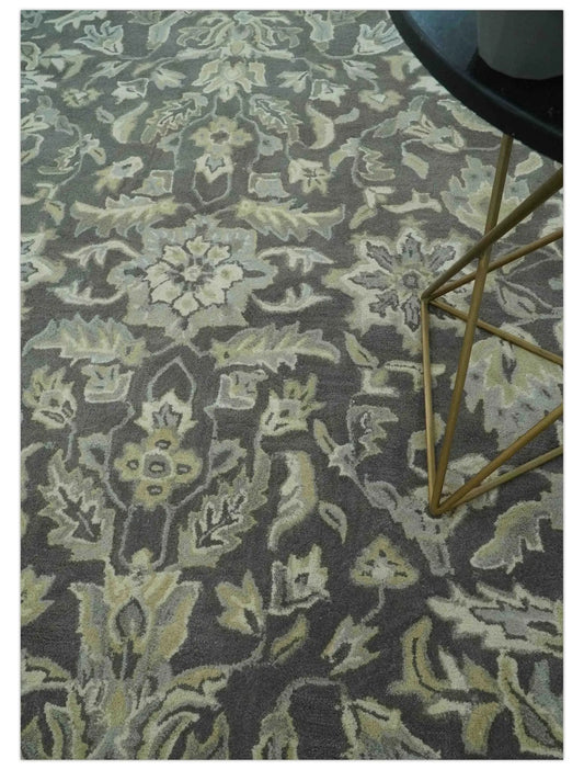 Antique Design 8x10 Charcoal and Beige Floral Area Rug, hand tufted, traditional pattern on Tampa Home & Garden Store