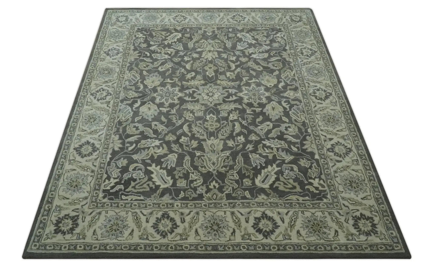 Area rug Antique design 8x10 charcoal and beige floral pattern with border The Rug Decor on Tampa Home & Garden Store