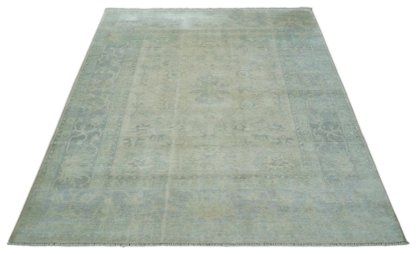 Area Rug antique-look silver and charcoal Oushak wool rug on Tampa Home & Garden Store